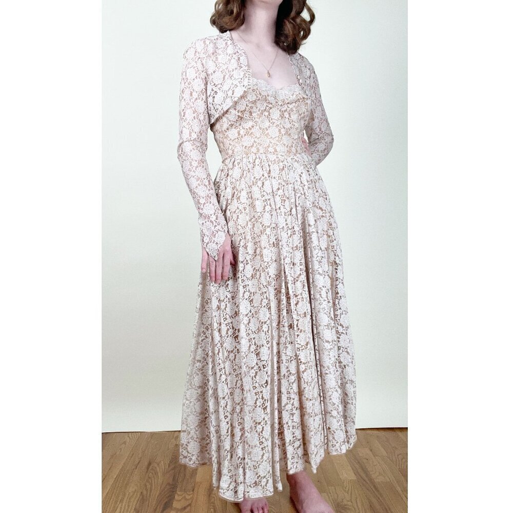 Vintage 50s Lace Midi Maxi Dress Set Formal Wedding Whimsigoth Regency Victorian